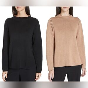 Eileen Fisher Reversible Silk Organic Cotton Funnel Neck Sweater Black Clay M